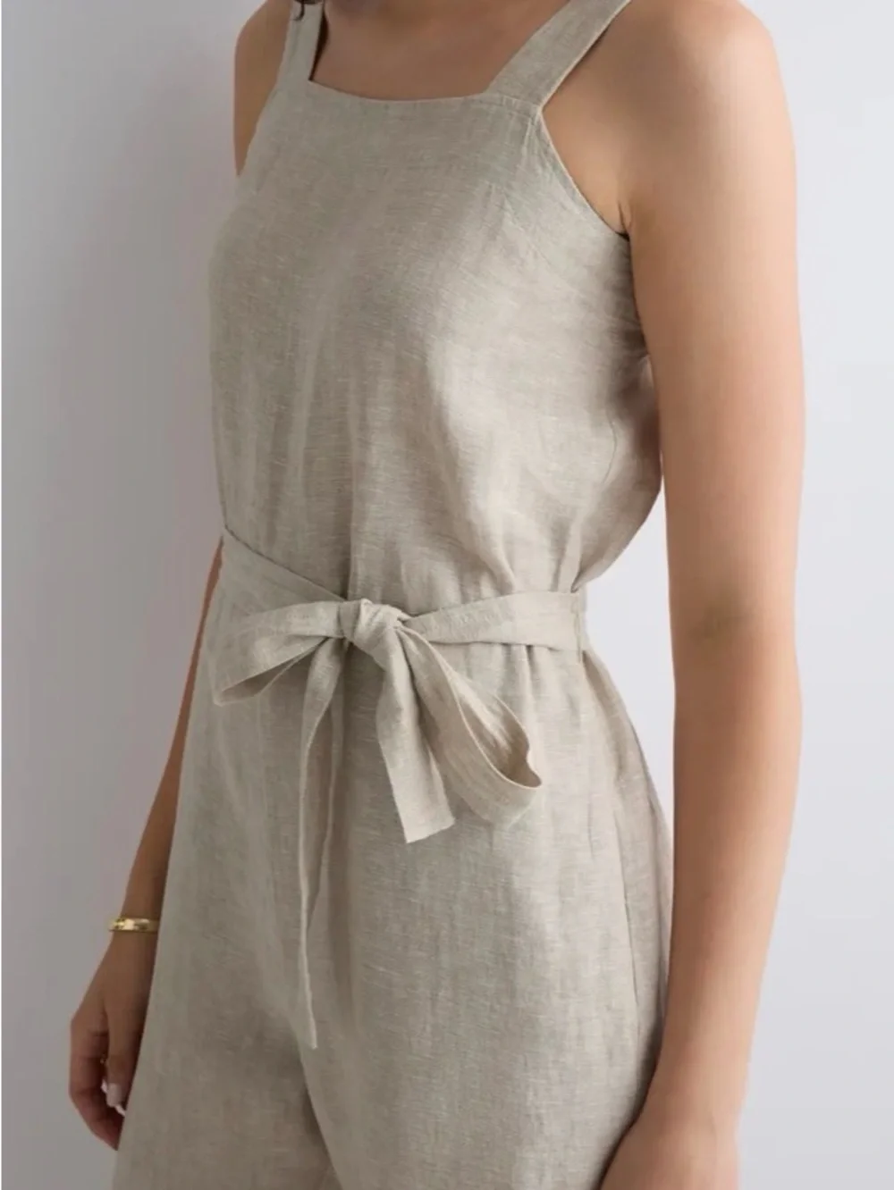 QUINCE 100% European Linen Square Neck Jumpsuit Flax NEW Size Medium